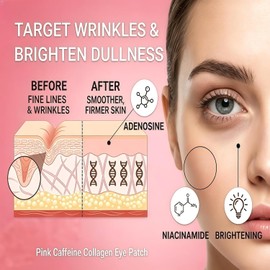 Parches de hidrogel coreanos para ojos con colágeno y cafeína, para ojeras Pack 1 polvo a film cuidado facial piel luminosa hidratación tono uniforme