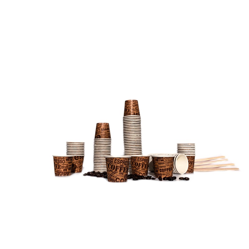 Bioaiks KIT Office 250 Paper Coffee Cups with Wooden Scoops