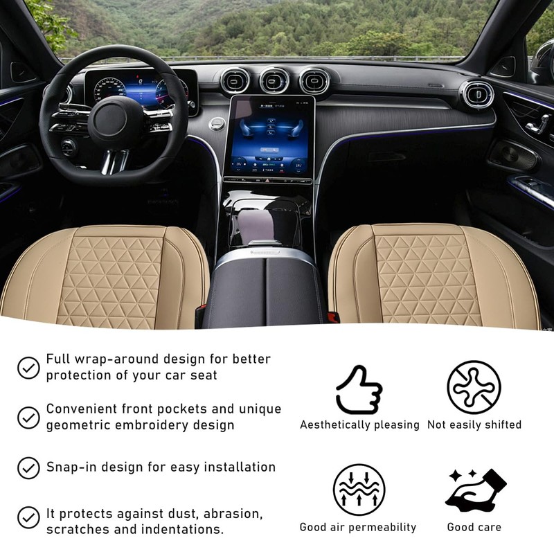 povtii Car Front Seat Cover, 22"×24" Luxury PU Leather Auto
