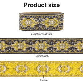 FINGERINSPIRE 7 m x 5 cm Vintage Jacquard Ribbon Trim Black Yellow Metallic Jacquard Ribbon for Sewing Vintage Floral Pattern Woven Trim Embroidered Ribbon for DIY Crafts Clothing Home Decoration