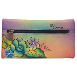 Anna by Anuschka Women's Hand Painted Genuine Leather Multi Pocket Wallet -Tropical Bouquet