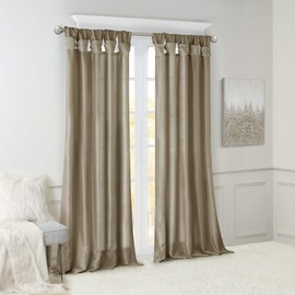 Madison Park Emilia Faux Silk Curtain with Privacy Lining, DIY Twist Tab Top, Window Drapes for Living Room, Bedroom and Dorm, 50x120, Pewter