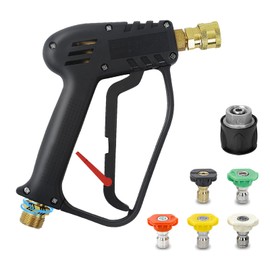 Xynovia 4000PSI High Pressure Washer Gun(M22 14MM), Stubby Swivel Car Wash Gun with Quick Release, Compatible for Karcher, Includes 5 Nozzle Tips and 1/4" Quick Connector