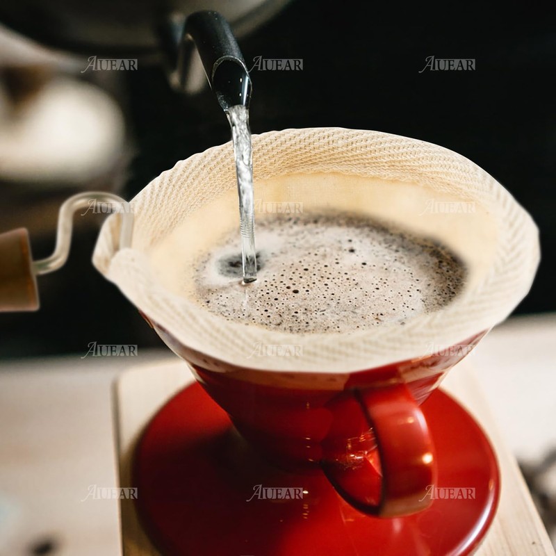 AUEAR, Wooden Handle Coffee Filter Reusable Cafe Flannel Cloth Bag