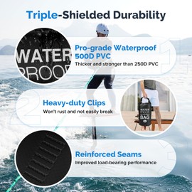 Yeabett Waterproof Dry Bag, 5L Waterproof Beach Bag with Adjustable Shoulder Strap, Dry Bag for Swimming, Camping, Kayaking, Beach,(Black)