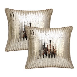 Silver Cushion Covers - 2pcs Silver Sequin Cushion, Disco Ball Pillow Covers, Funky Disco Christmas Decor, Sparkle Sequin Throw Cushions Covers, Best Wedding Party Bed Living Room Sofa Decor (gold)