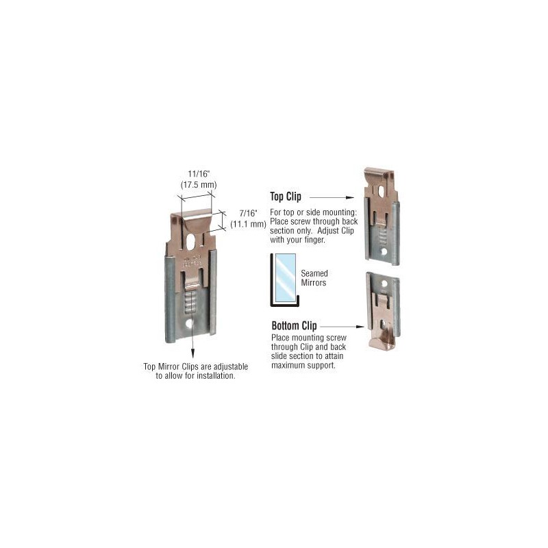 CRL Nickel Plated Adjustable Mirror Clip set for 1/4 in