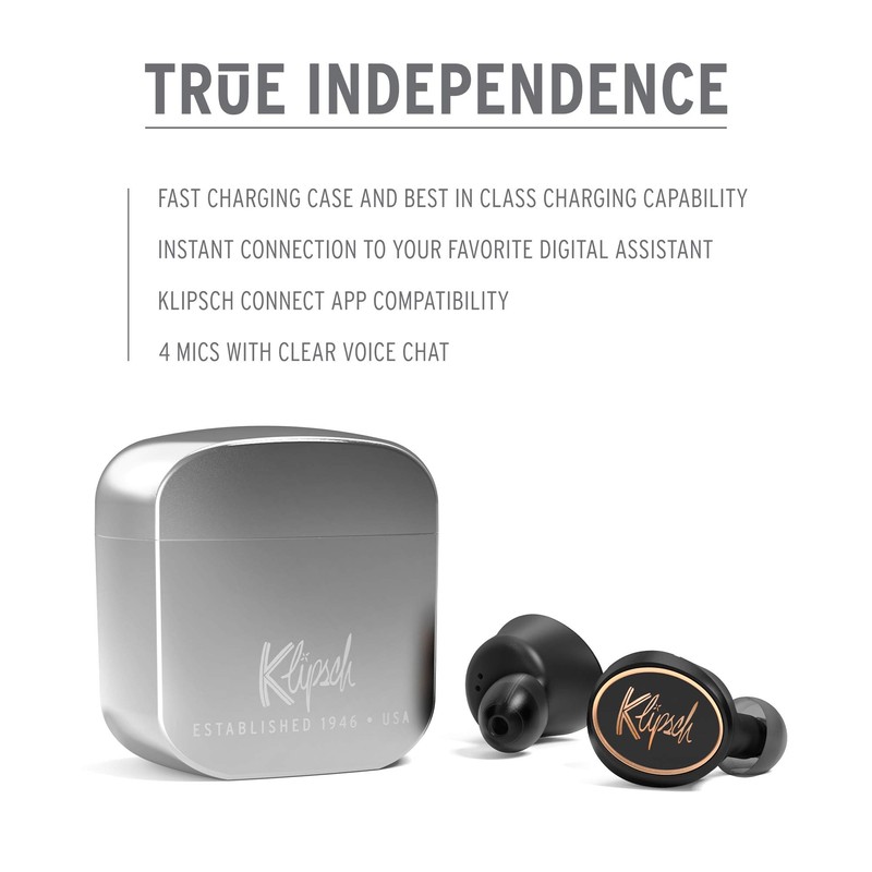 Klipsch T5 True Wireless Earphones, Silver, S,M,L