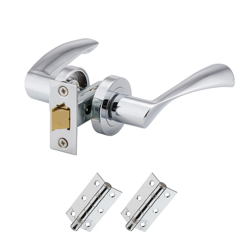 XFORT Polished Chrome Warped Lever On Rose Latch Pack, with