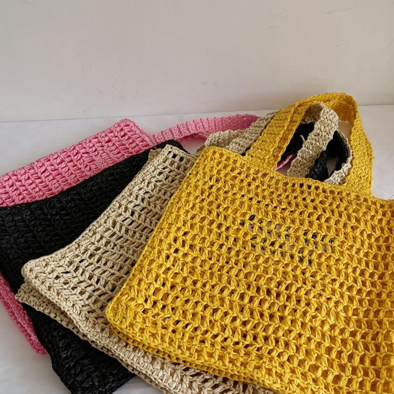 Handmade Straw Bag Travel Beach Fishing Net Handbag Hollow Casual
