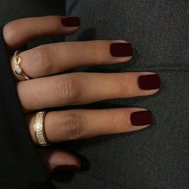 Matte Wine Dark Red Press on Nails Short Square Natural Short Gel Nails Glue on Acrylic Nails Press ons 48Pcs Thick Reusable Fake Nails for Women Short Coffin Artificial Nails Solid Color Square Nails