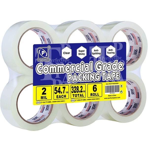 Perfectape Packing Tape Clear 6 Rolls, 1.88" x 50m, Total
