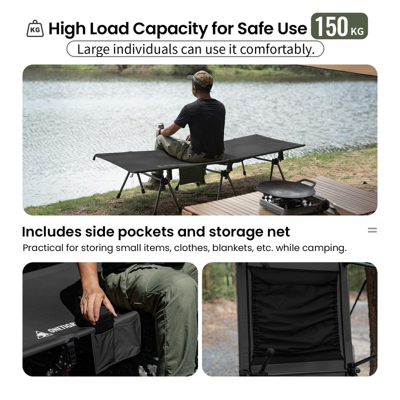 OneTigris SUPRANUBIS Camping Cot, Height Adjustable with Cot Leg Extenders,