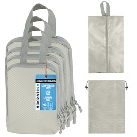 AMHARBOR Set of 6 Compression Packing Cubes for Travel - Space-Saving Luggage Organizers - Vacation Travel Essentials - Lightweight Accessories for Suitcase