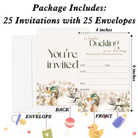 Gsauto Baby Shower Invitations, 25 Sets Double-Sided Gender Reveal Invites with Envelopes, Mallard Duck Invitation Cards for Party Favor Decorations -A17