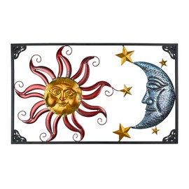 Zeckos 30-Inch Long Gold, Copper, and Silver Finish Sun, Moon, and Stars Metal Wall Hanging - Versatile Indoor/Outdoor Masterpiece Infusing Harmony and Beauty into Your Space