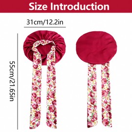 2PCS Satin Bonnet, Large Silk Bonnet for Sleeping Adjustable Silk Hair Bonnets Bath Hair Cap Hair Wrap with Elastic for Women Long Curly Braid (Brown, Red)