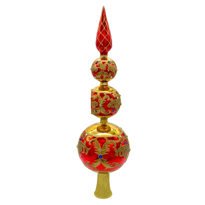 Kurt Adler Bellissimo Glass Red and Gold Finial Treetop