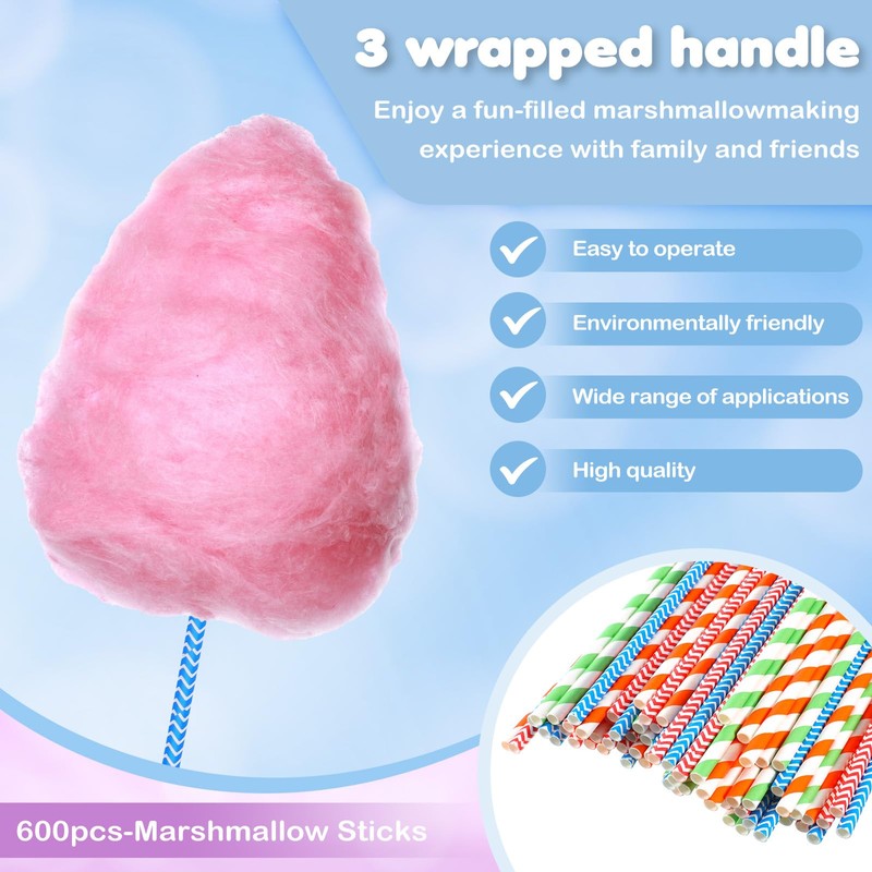 600 Pcs 13.8 Inch Colorful Cotton Candy Holder Sticks, Cotton