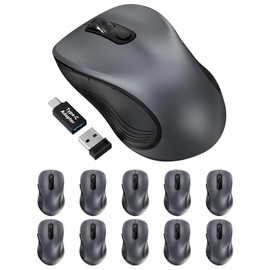 Trueque Wireless Mouse for Laptop, 2.4GHz Ergonomic Computer Mouse with Back & Forward Buttons, 3 Adjustable DPI Levels, 6 Buttons, Optical USB Cordless Mice for Windows PC (Space Gray, 10 Pack)