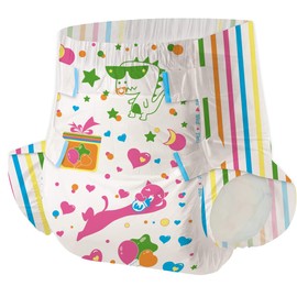 Aimisin Adult Printed Diapers,X-Large-Kitten and Dinosaur, 7 Pieces for Men and Women - Leak Protection Heavy Absorbency Protection Diapers