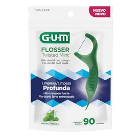 GUM - Twisted Flosser Mint Hilo Dental Trenzado con Mango Ergonómico, Sabor Menta Refrescante - Limpieza Profunda - 90 Unidades