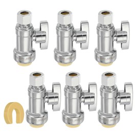 PATIKIL 2 Pcs Straight Stop Valve 1/2" x 3/8" Compression Water Shut Off Valve 1/4 Turn Operation with 1/2" Disconnect Clip for Faucet Toilet Pex Copper Cpvc Pipe Brass, Silver