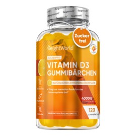 WeightWorld Vitamin D3 4000 IE - 120 Gummibärchen Zuckerfrei - 1 Vitamin D Gummi alle 4 Tage - Sonnenvitamin mit Zitronengeschmack 1+ Jahr Vorrat - für Immunsystem, Knochen (EFSA) - WeightWorld