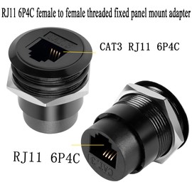 QIANRENON RJ11 Embedded Threaded Fixed Mount Adapter CAT3 RJ11 6P4C Female to Female Panel Mount Connector,Connecting Telephone Line Modem, Mounting on Panel Desktop Floor Plug Equipment Cabinet