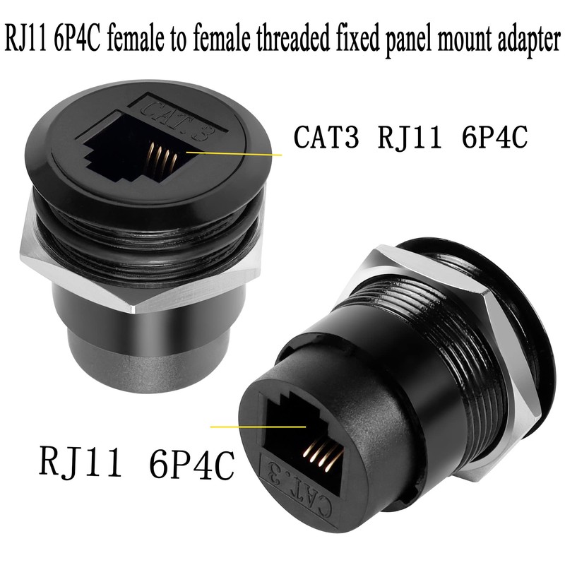 QIANRENON RJ11 Embedded Threaded Fixed Mount Adapter CAT3 RJ11 6P4C