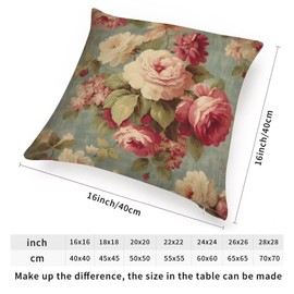 MangGou Pink Cabbage Roses Romantic Aqua Sofa Cushion Cover Cottage Chic Antique Pink Flower Square Throw Pillows Chinoiserie Asian Accent Pillow Double Side Print Pillow 16x16in White Linen