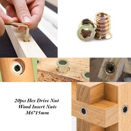 Hilitand 20pcs M6/M8/M10 Zinc Alloy Furniture Hex Drive Nut, Threaded Insert, Wood Insert Nuts Assortment (M6*15mm)