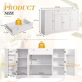 MAGIC UNION 54" Modern Buffet Cabinet with Storage, Wood Sideboard Cabinet with Drawer, Coffee Bar Cabinet with Doors and Adjustable Shelves, Kitchen Pantry Storage Cabinet for Living Room (White)