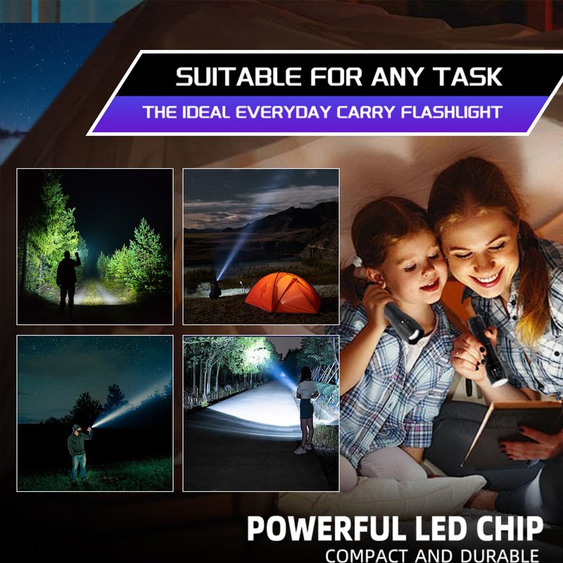 Hilngav 3 Pack LED Rechargeable Flashlight, Super Bright Small MiniCamping