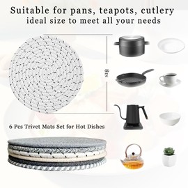 8" Trivet Mats Set for Hot Dishes, Hot Pots and Pans, 6 Heat Resistant Pot Holders, Anti Stain Hot Pads,Thick Heat Resistant Large Coaster, Home Essentials, Farmhouse and Table & Countertop Decor