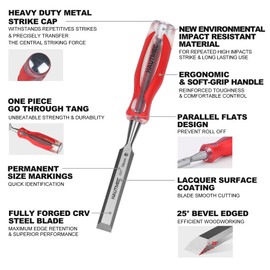 HAUTMEC 3/4" High Impact Wood Chisel for Woodworking Drop-Forged CRV Steel Beveled Edge Blade Ergonomic Handle Wood Chisel for Carpentry Wood Carvers HT0361-UK