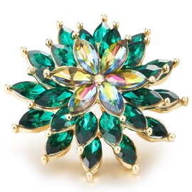 Large Flower Earrings, Flower Cluster Statement Earrings, Green Marquise Iridescent Crystal Petal, Alloy Steel, No Gemstone