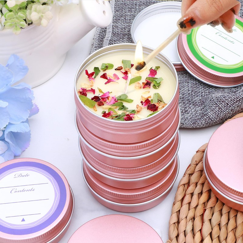 64Pack 2oz Rose Gold Aluminum Tin Jars, Metal Round Tins