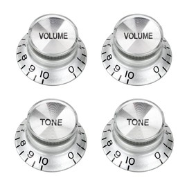 Banworks '60s Guitar Control Knobs 24-Spline Imperial Knobs 6mm (15/64") 2 Tone + 2 Volume Knobs Aluminum Top Speed Knobs for Gibson Les Paul SG Guitars Pack of 4 JT/XN-09 Chrome with Silver Top