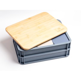 Babadoh Dough Trays & Bamboo Board Set – Includes 2 Steel Coloured Durable, Stackable Trays & 1 Bamboo Board – Versatile Storage & Serving Solution for Pizza Lovers – Home & Outdoor Adventures