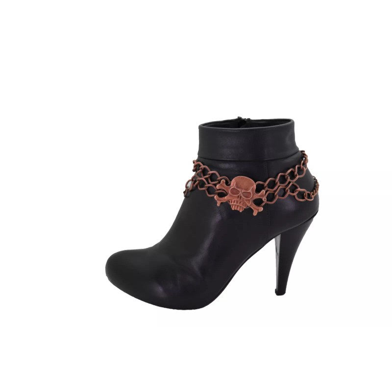 Unbranded Women Bronze Metal Boot Chain Bracelet Skeleton Skull CharmBiker