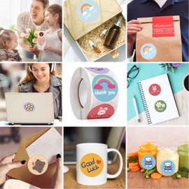 Pegatinas de Agradecimiento de 1 Pulgada Estilo Mono Para Sellar y Decorar Papel de Regalo Varias Fiestas Cumpleaos DIY Decoracin Hecha a Mano 500 Etiquetas por Rollo