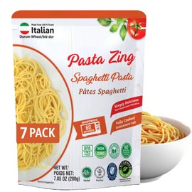 Pasta Zing Spaghetti Pasta Made with Italian Durum Wheat | Ready to Eat Meals in 60 seconds | Fully Cooked, Microwave Meals, Ready Pasta for Dinner, Easy Dinner Sides | Pack of 7, 7.05 Ounce