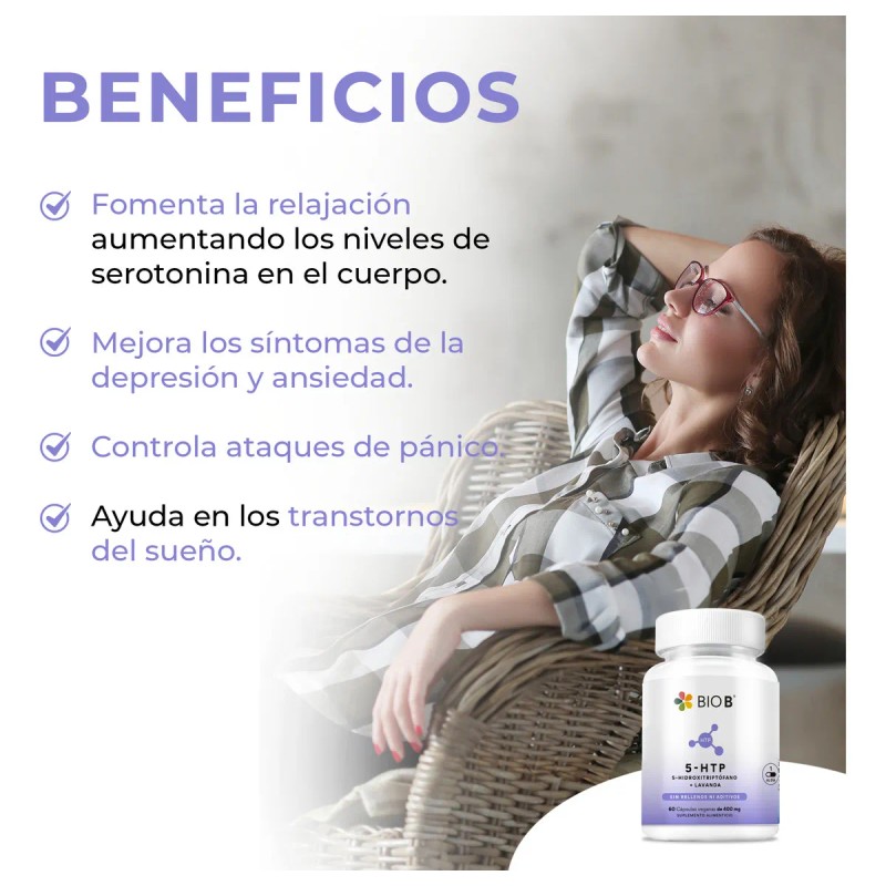 BIO B 5-HTP Lavanda 100mg de 5-HTP (5-hidroxi-triptfano) 300mg de