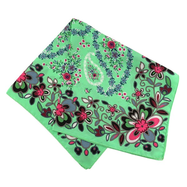 TigerTie Silk Satin Neckerchief in Light Green Grey Brown Green