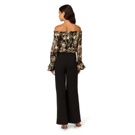 Adrianna Papell Women's Lace And Crepe Jumpsuit, Black/Gold, 10