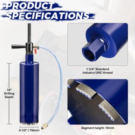 DaduoRi 4-1/2" Pro Core Drill Bit with SDS Max Water Injection Adapter(1-1/4"-7 UNC),14" Depth Upgraded-Welded Wet Core Bits for Concrete with Rebar,Brick,Masonry,Stucco,Mortar(Include Water Hose Kit)