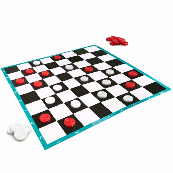 10x10ft Massive Lawn Checkers Game - Family Fun Colossal Checkers Game for Outdoor & Indoor Play, Parties, & Events - Large Red & White Checkers Pieces with Enormous Checkers Mat