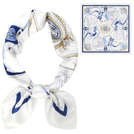 JYJLLM 1 pieces Four leaf clover silk scarf for women uk，Large Square Satin Headscarves Hair Scarves，Silk Accessories Classic Patterned Squares Beach Bandanas for Women (White sailboat)