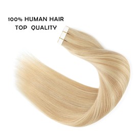 Sassina Tape in Hair Extensions Real Human Hair Natural Highlight Color Honey Blonde to Light Blonde Double Sided Invisible Tape in Human Hair Extensions 14 Inch 50 Gram #P18/613